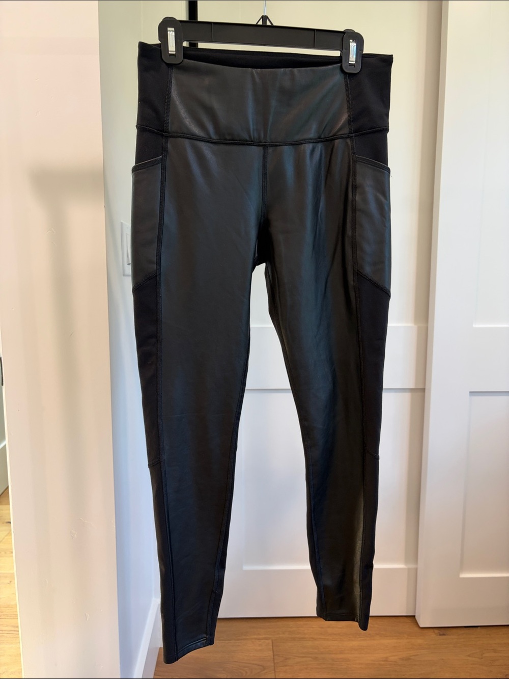 Athleta Black High-Waist Faux Leather Leggings with Side Pockets